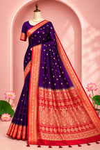 Neema – Purple Banarasi Silk Saree with Temple Zari Border