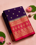 Neema – Purple Banarasi Silk Saree with Temple Zari Border
