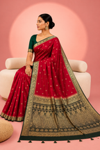 Neeta – Red Banarasi Silk Saree with Temple Zari Border
