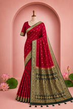 Neeta – Red Banarasi Silk Saree with Temple Zari Border