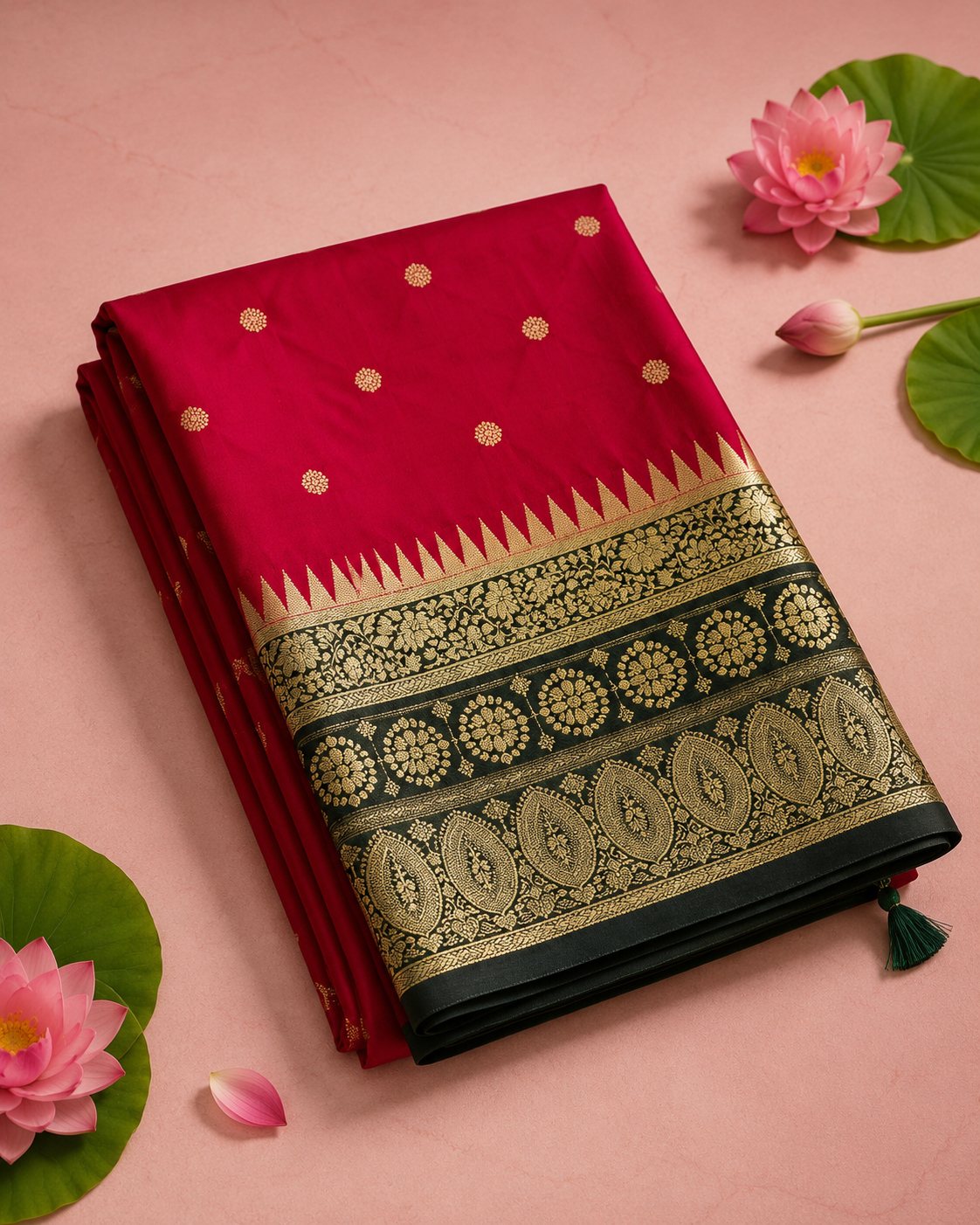 Neeta – Red Banarasi Silk Saree with Temple Zari Border