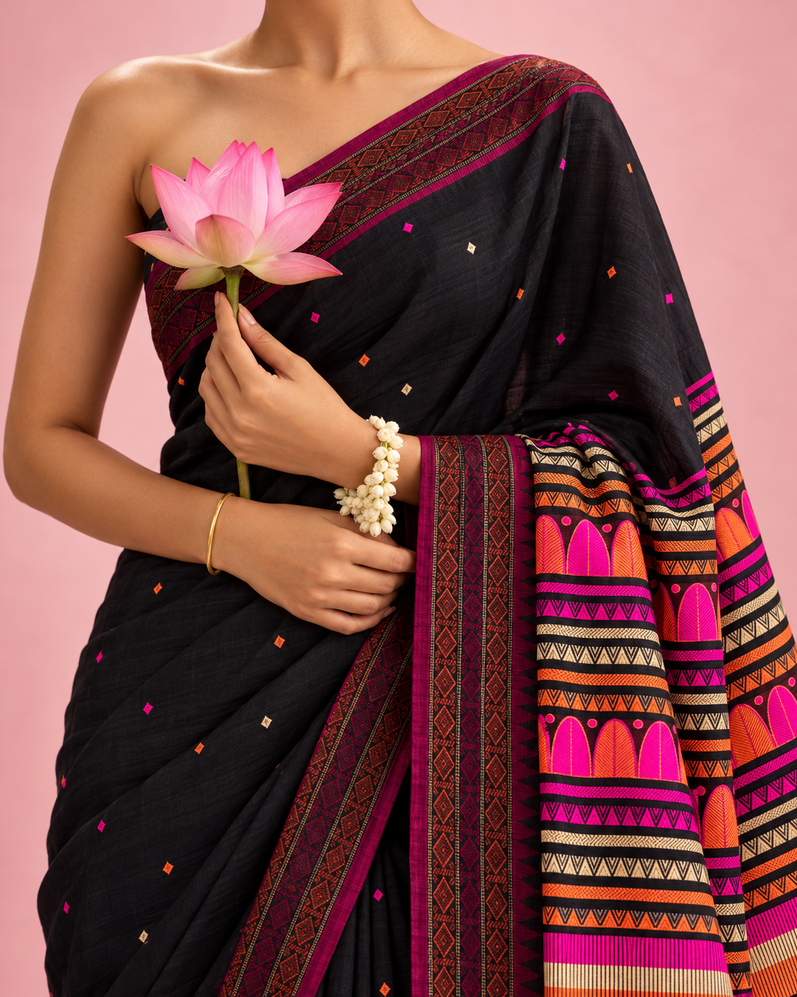 Nishita – Black Cotton Dongria Saree
