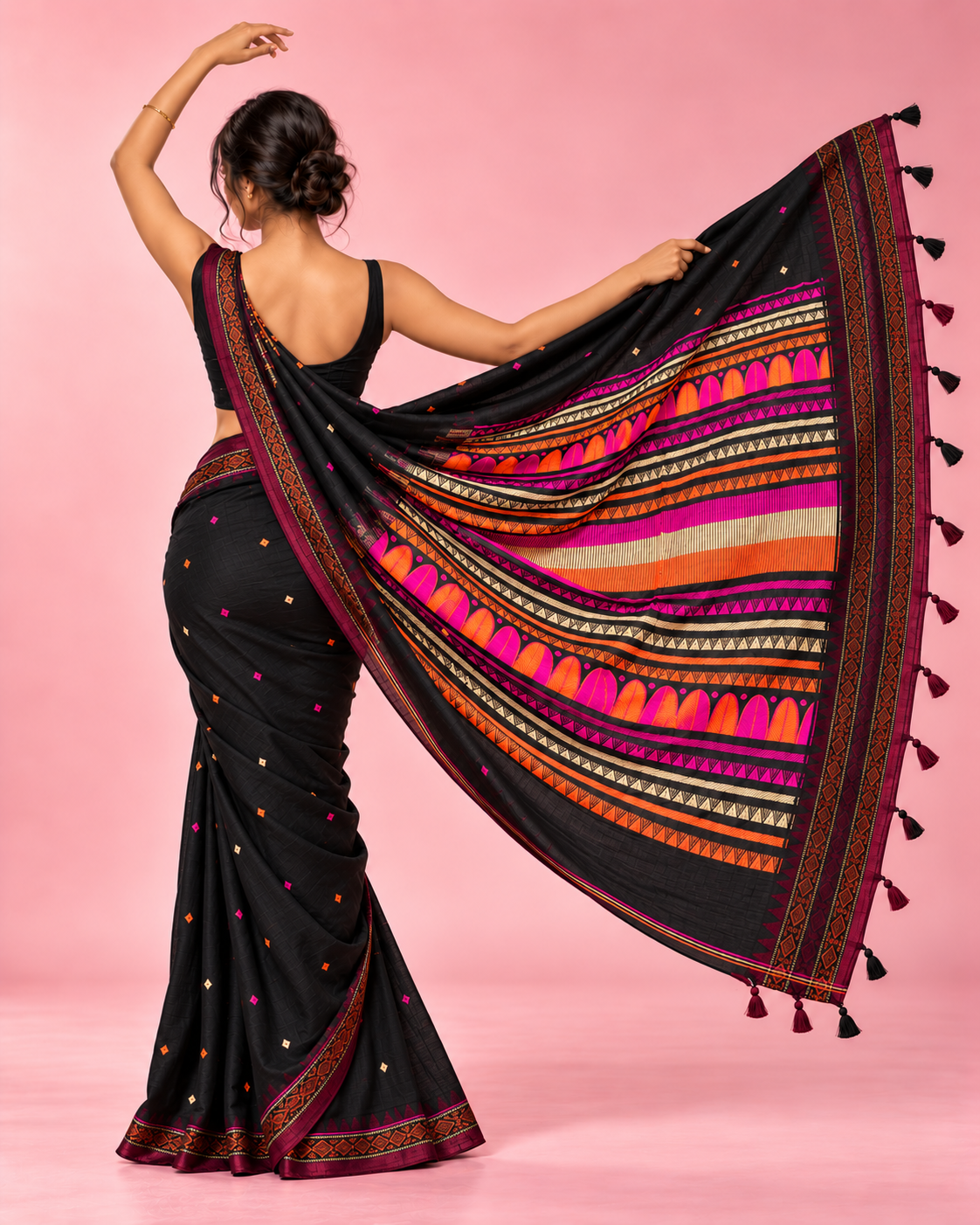Nishita – Black Cotton Dongria Saree
