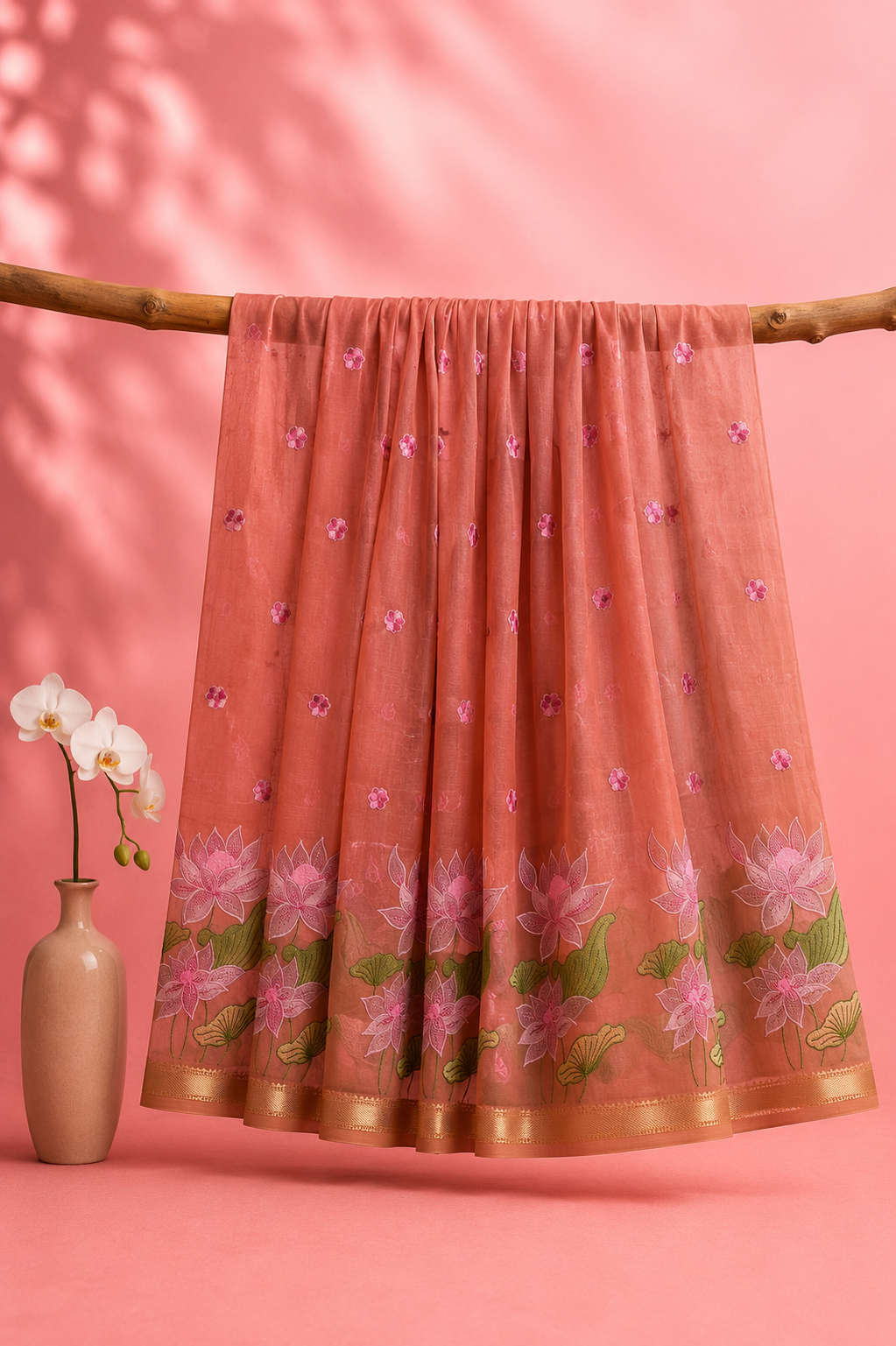 Prachi – Cotton Saree with Lotus Embroidery