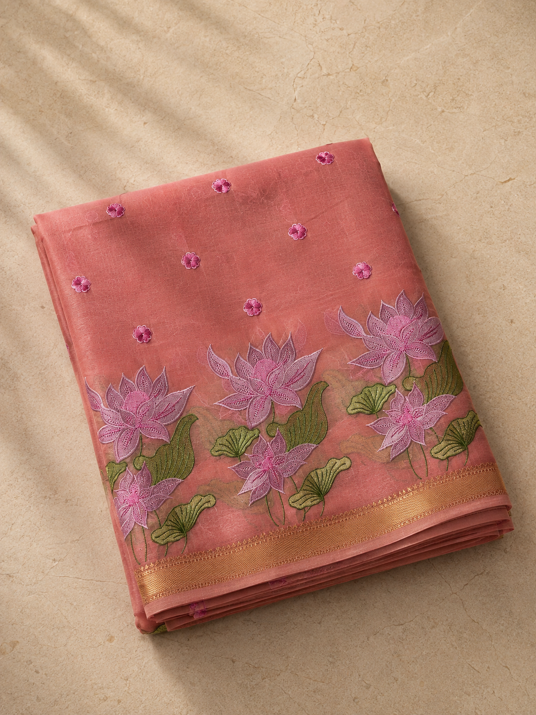 Prachi – Cotton Saree with Lotus Embroidery