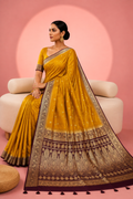 Prajakta – Gold Banarasi Silk Saree with Temple Zari Border