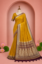 Prajakta – Gold Banarasi Silk Saree with Temple Zari Border