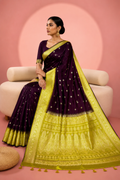 Preeti – Magenta Banarasi Silk Saree with Temple Zari Border