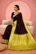Preeti – Magenta Banarasi Silk Saree with Temple Zari Border