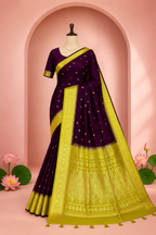 Preeti – Magenta Banarasi Silk Saree with Temple Zari Border