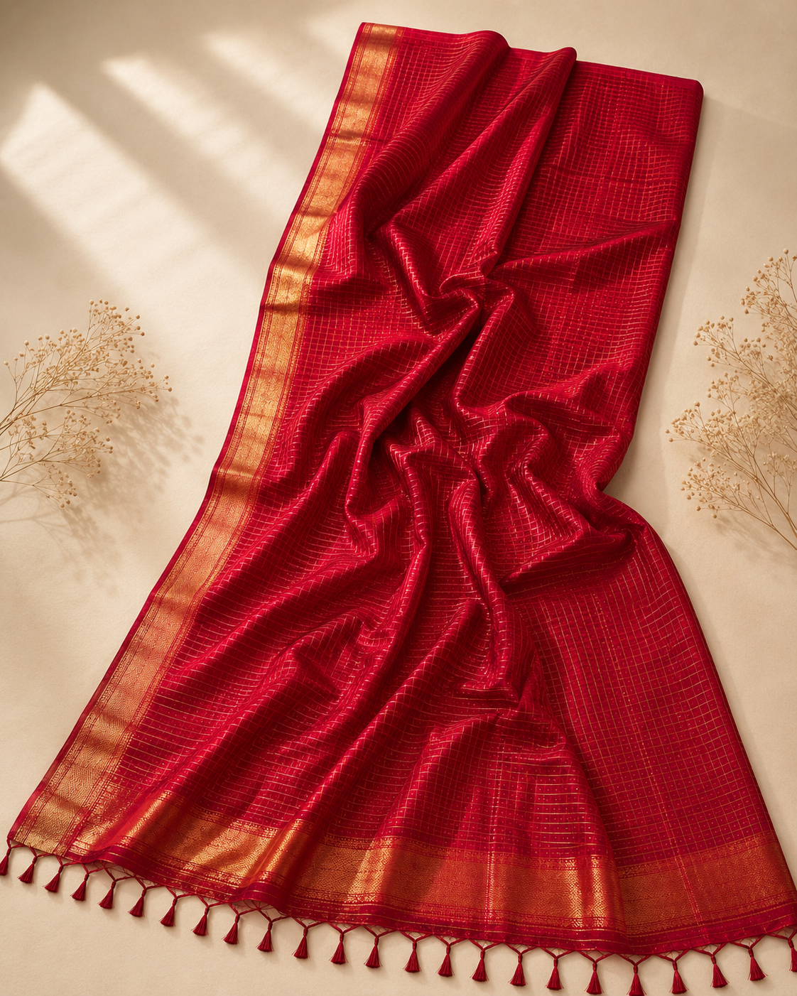 Pushpita – Pink Checked Maheshwari Silk Saree