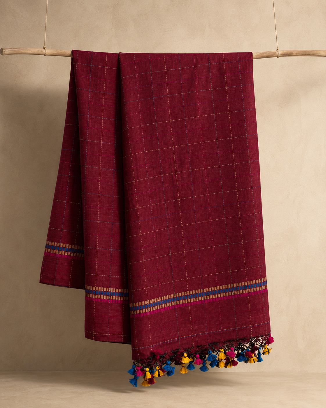 Ragini – Maroon Cotton Saree with Kantha Work