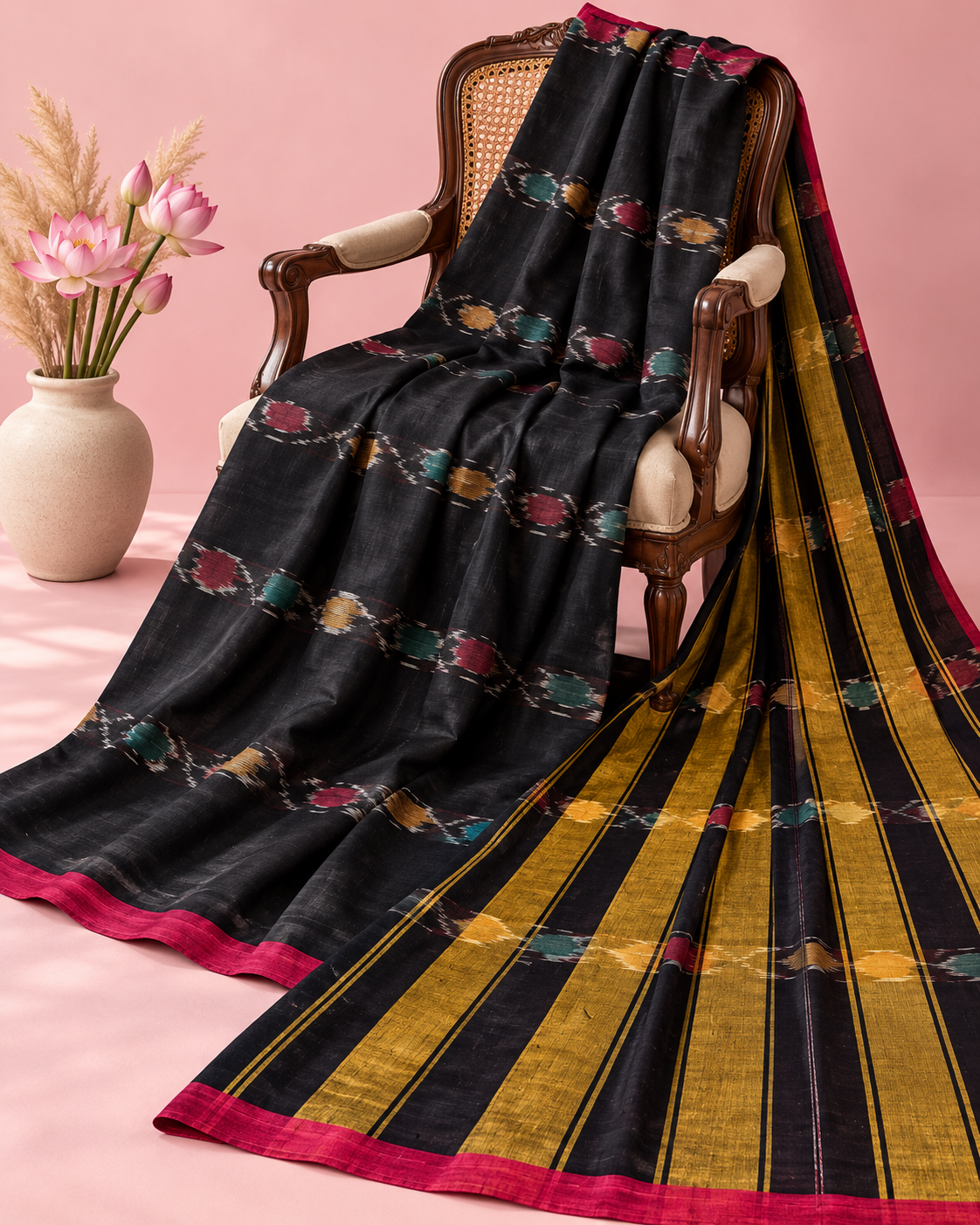 Raina – Classic Black Cotton Saree