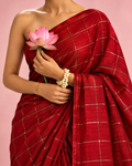 Raktima – Scarlet Red Cotton-Silk Saree with Golden Sequin Checks