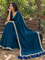 Rasika – Blue Cotton Saree with Lace Border