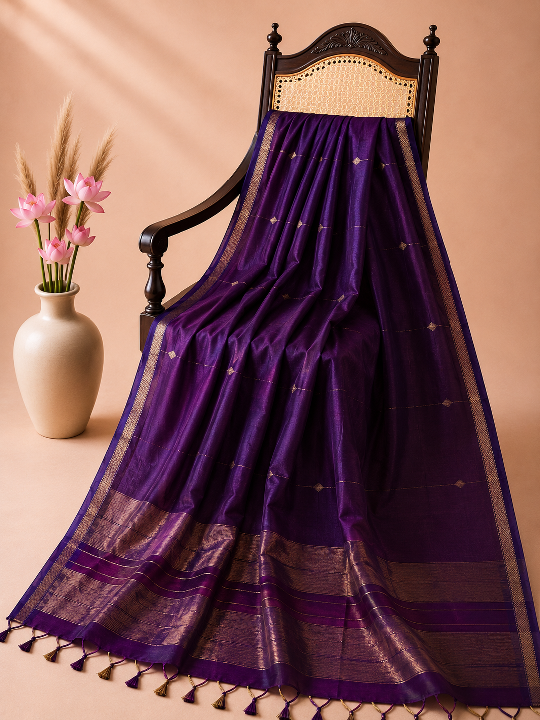 Rushali – Dual-Toned Purple Maheshwari Silk Saree