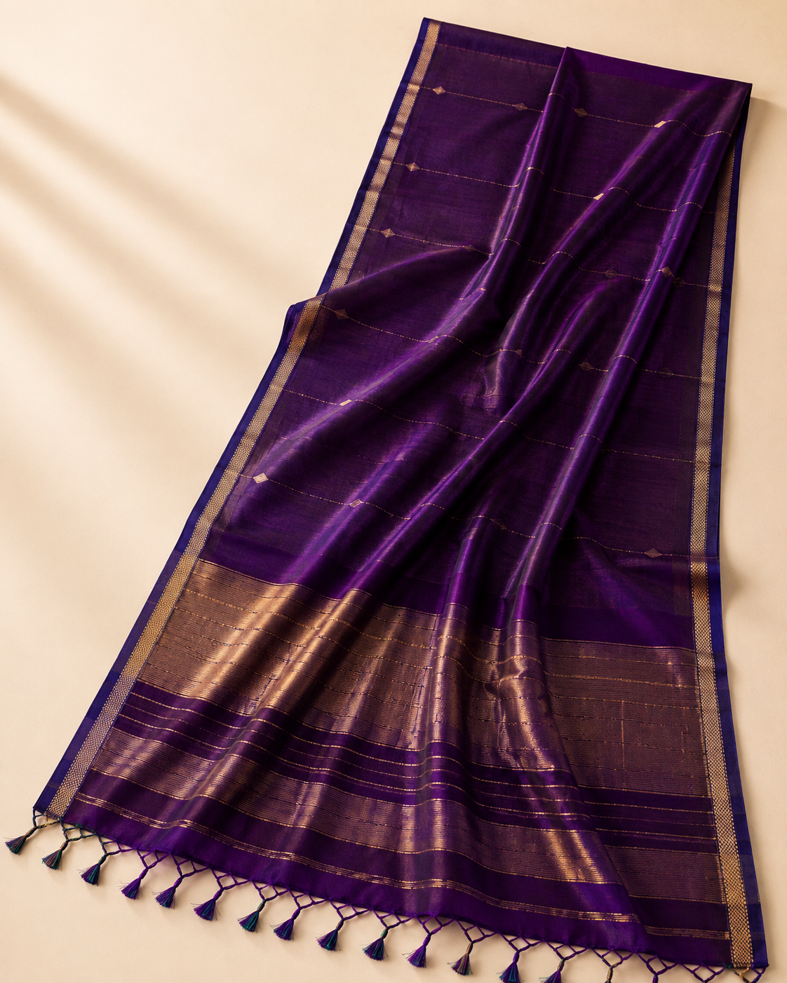 Rushali – Dual-Toned Purple Maheshwari Silk Saree