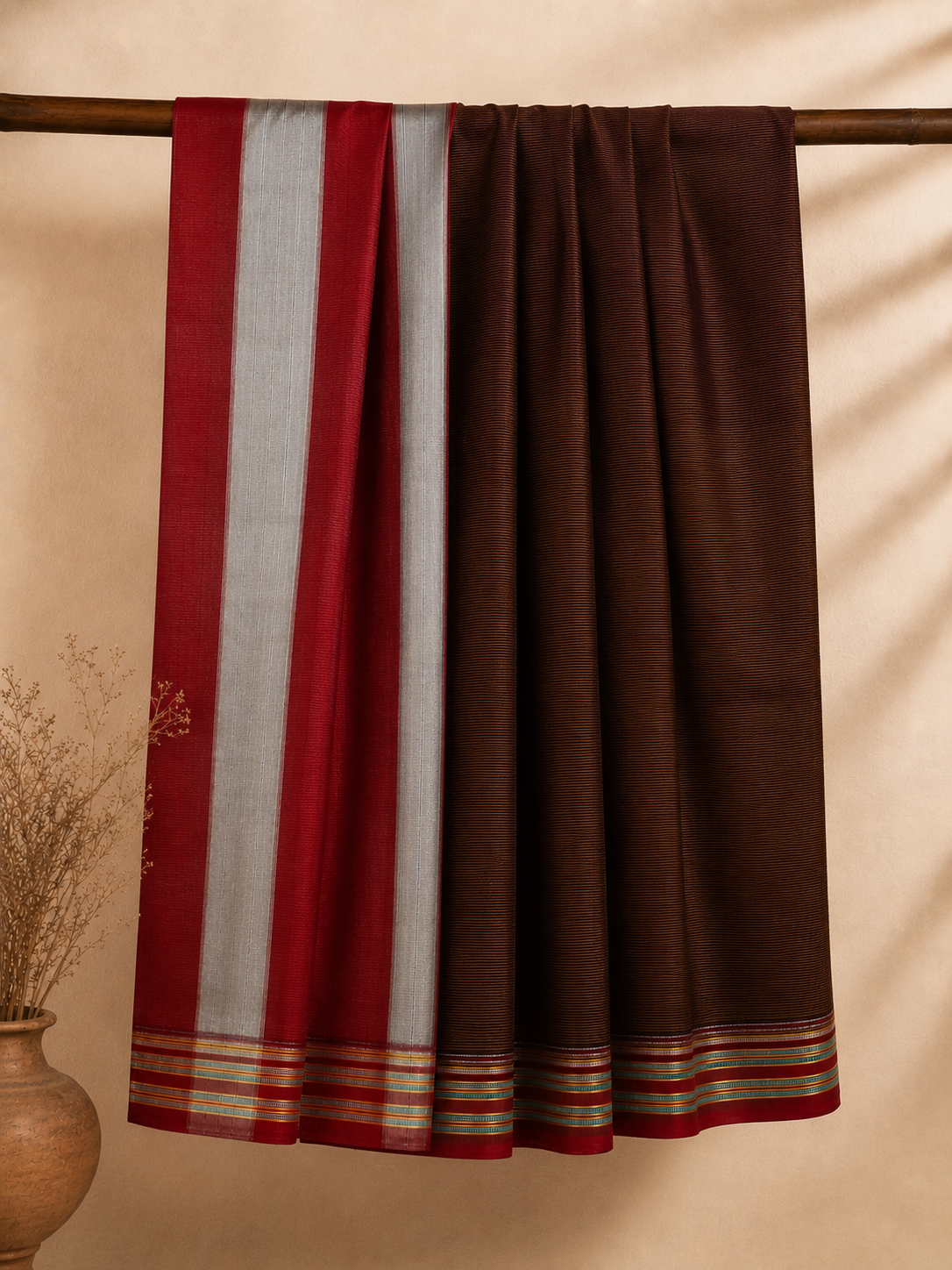 Rutva – Golden Brown Cotton Saree
