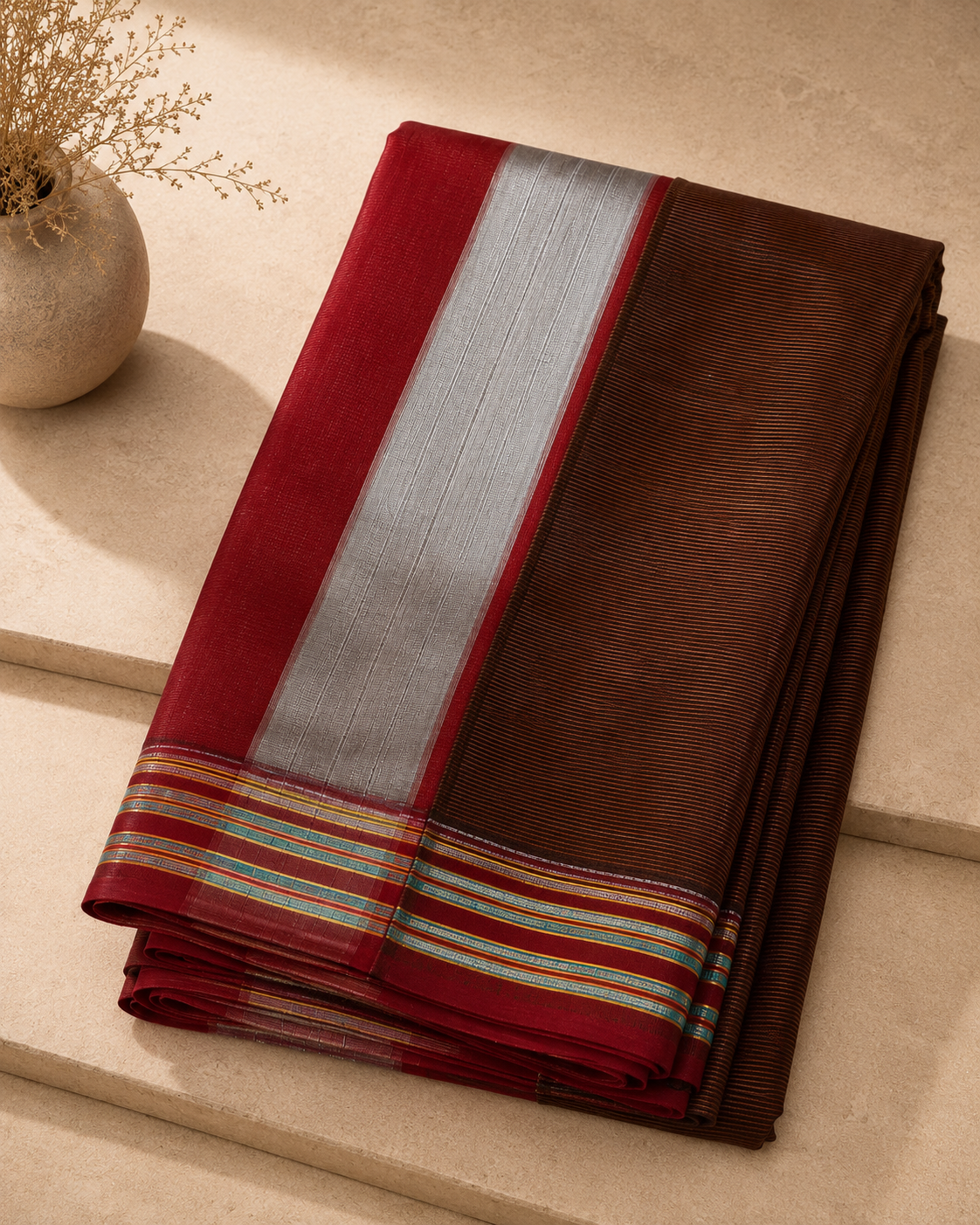 Rutva – Golden Brown Cotton Saree