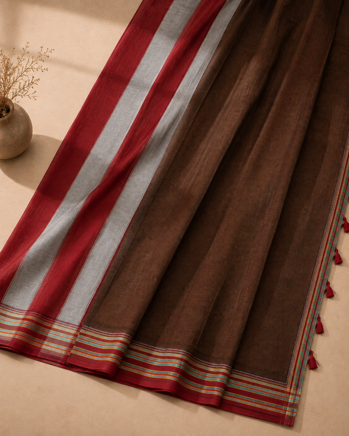 Rutva – Golden Brown Cotton Saree