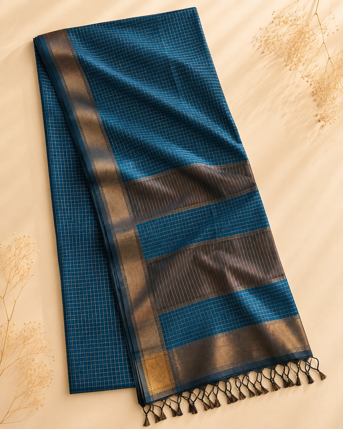 Sagarika – Blue Checked Maheshwari Silk Saree