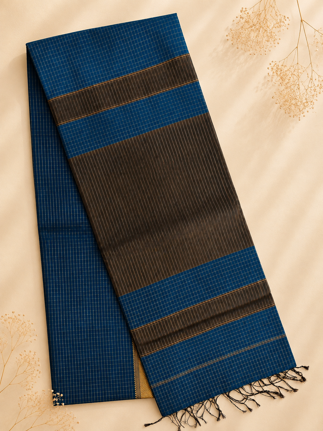 Sagarika – Blue Checked Maheshwari Silk Saree