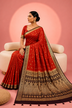 Sayali – Rust Brown Banarasi Silk Saree with Temple Zari Border