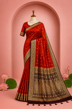 Sayali – Rust Brown Banarasi Silk Saree with Temple Zari Border