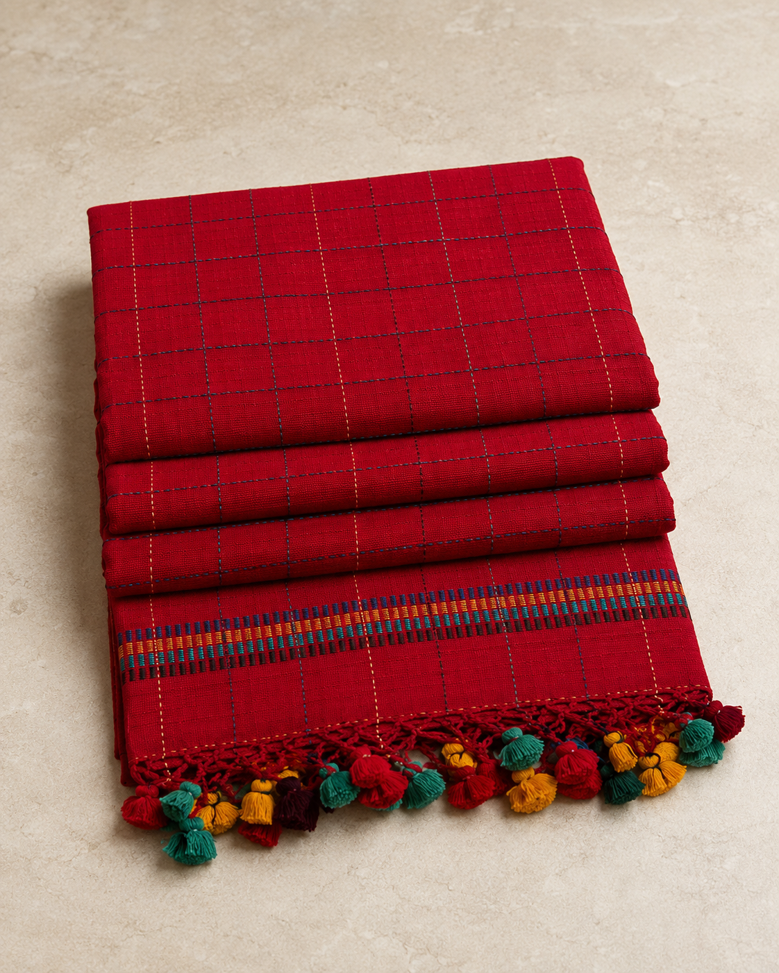 Shamal – Red Cotton Saree with Kantha Work