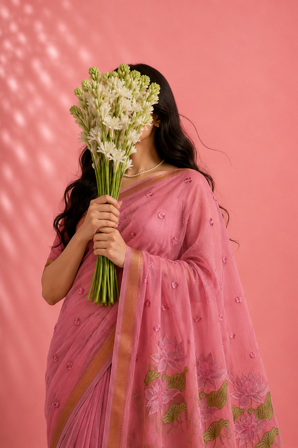 Shobha – Cotton Saree with Lotus Embroidery