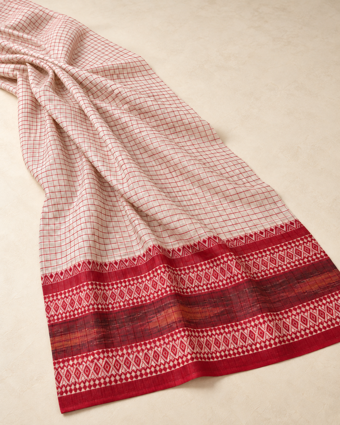 Shubhra – White Cotton Saree with Red Border