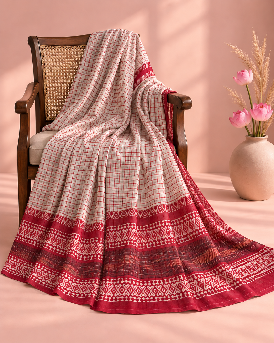 Shubhra – White Cotton Saree with Red Border