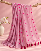 Sneha – Light Pink Mul Cotton Saree with Red Heart Embroidery