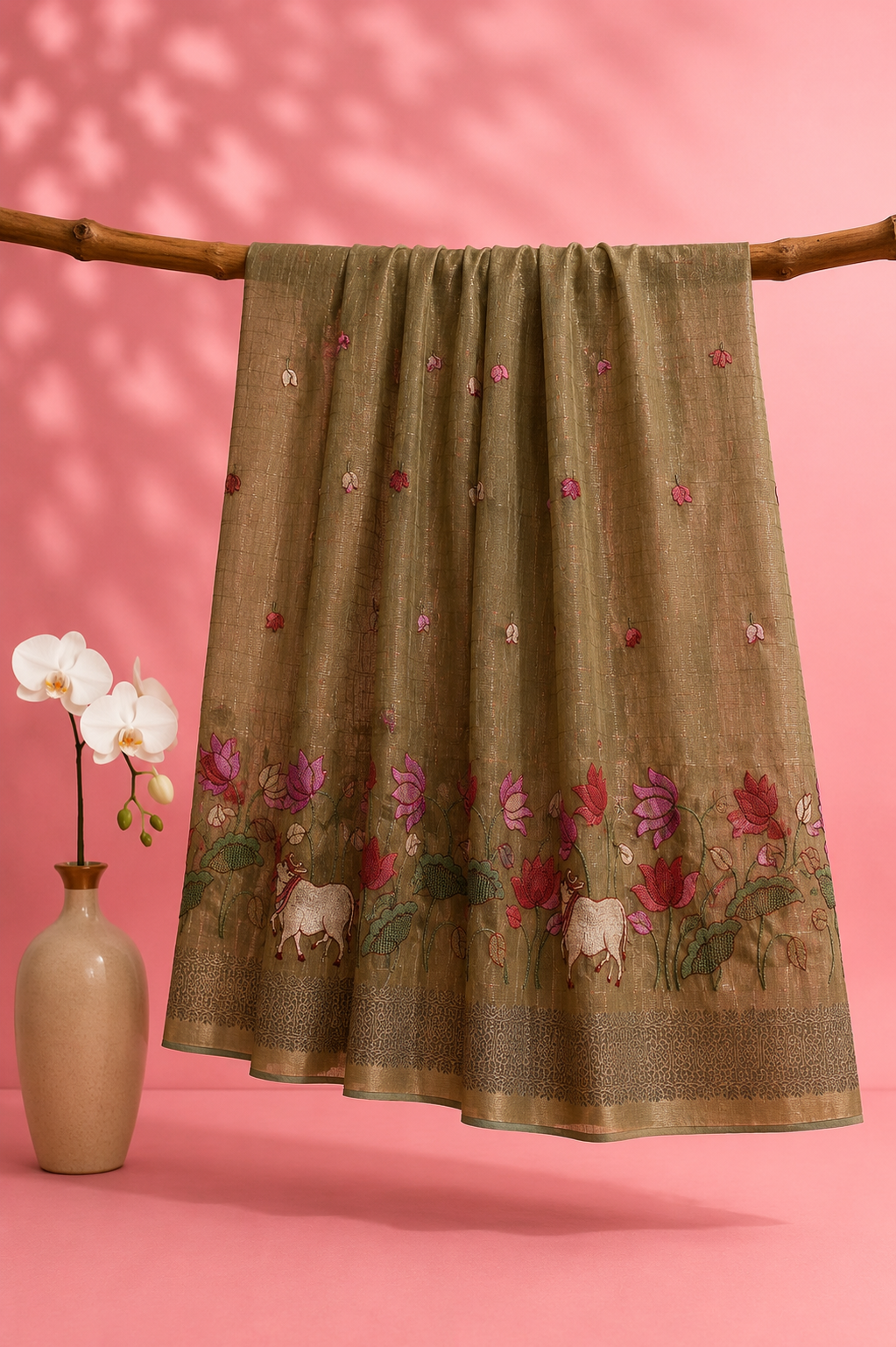 Snehal – Cotton Saree with Pichwai Embroidery
