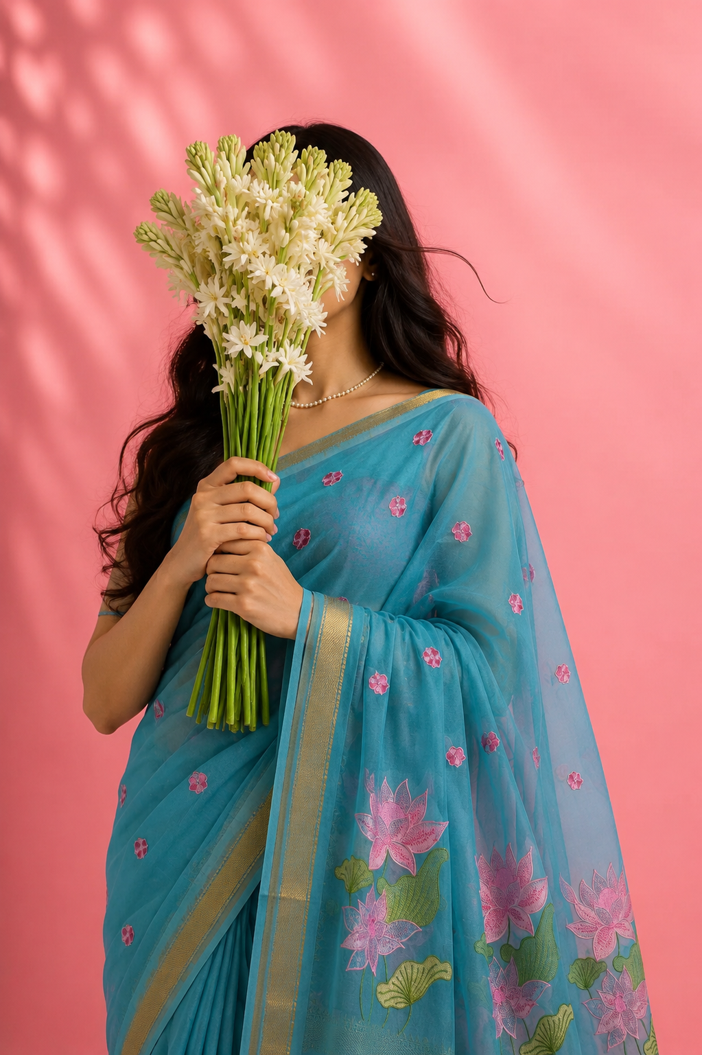 Suman – Cotton Saree with Lotus Embroidery