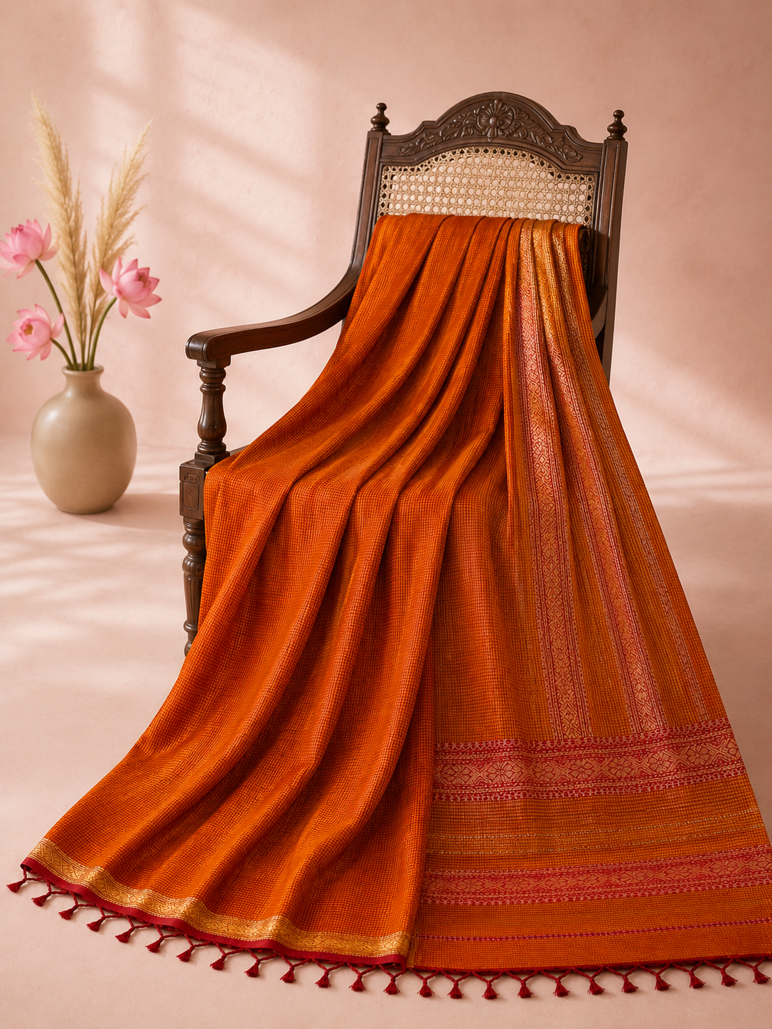 Svarna – Mustard Garbha Reshmi Maheshwari Silk Saree