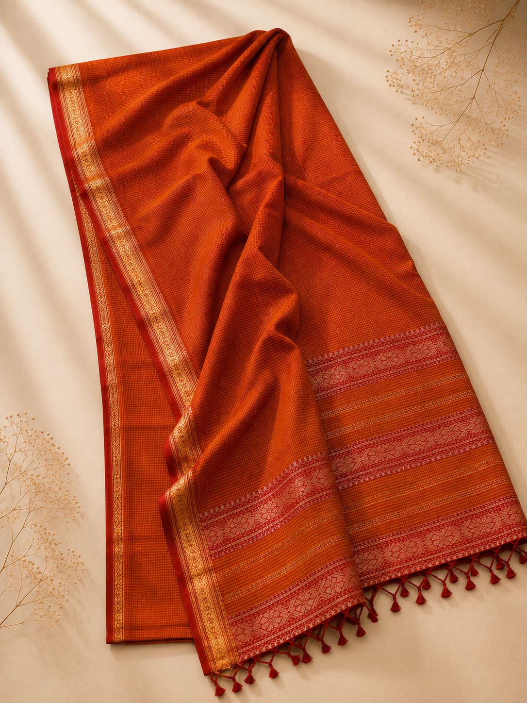 Svarna – Mustard Garbha Reshmi Maheshwari Silk Saree