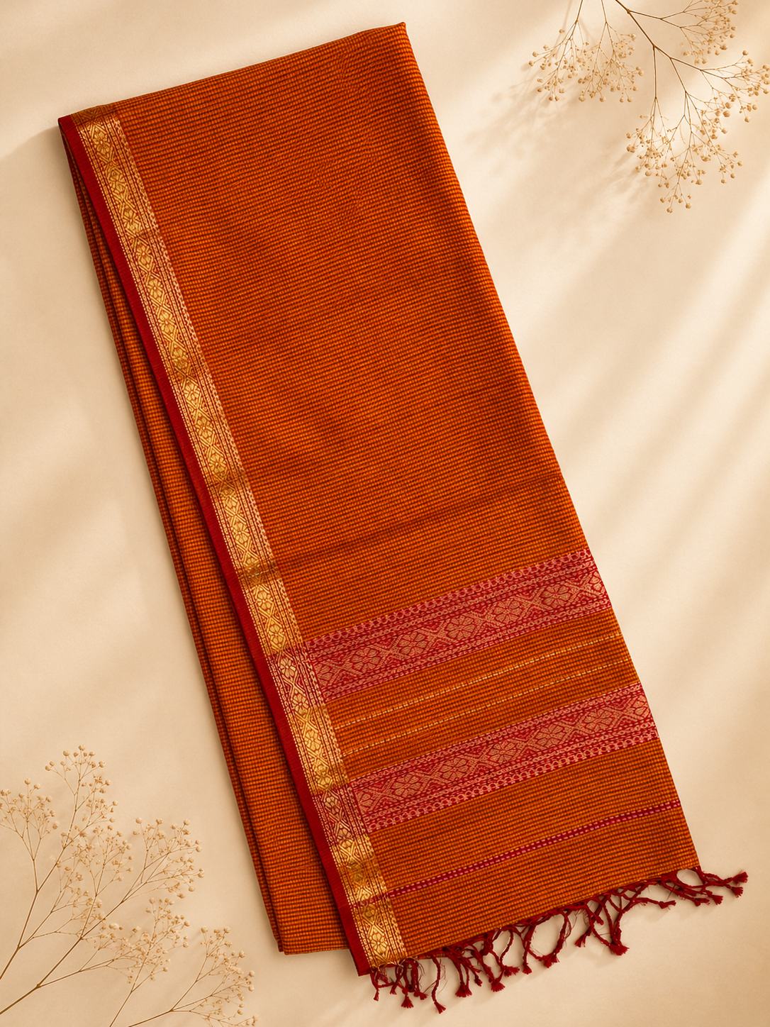 Svarna – Mustard Garbha Reshmi Maheshwari Silk Saree