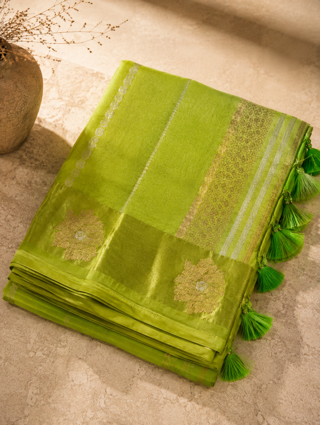 Tara – Pistachio Green Banarasi Silk Saree
