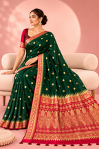 Tulsi – Green Banarasi Silk Saree with Temple Zari Border