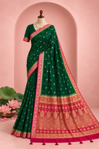 Tulsi – Green Banarasi Silk Saree with Temple Zari Border