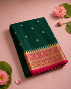 Tulsi – Green Banarasi Silk Saree with Temple Zari Border