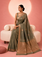 Vandana – Olive Green Kora Banarasi Organza Saree