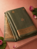 Vandana – Olive Green Kora Banarasi Organza Saree