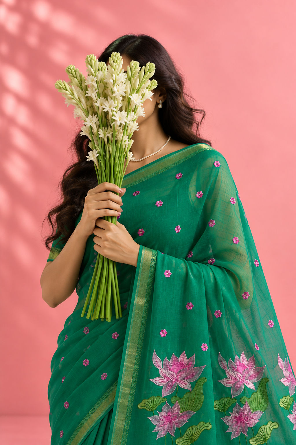 Vimal – Cotton Saree with Lotus Embroidery
