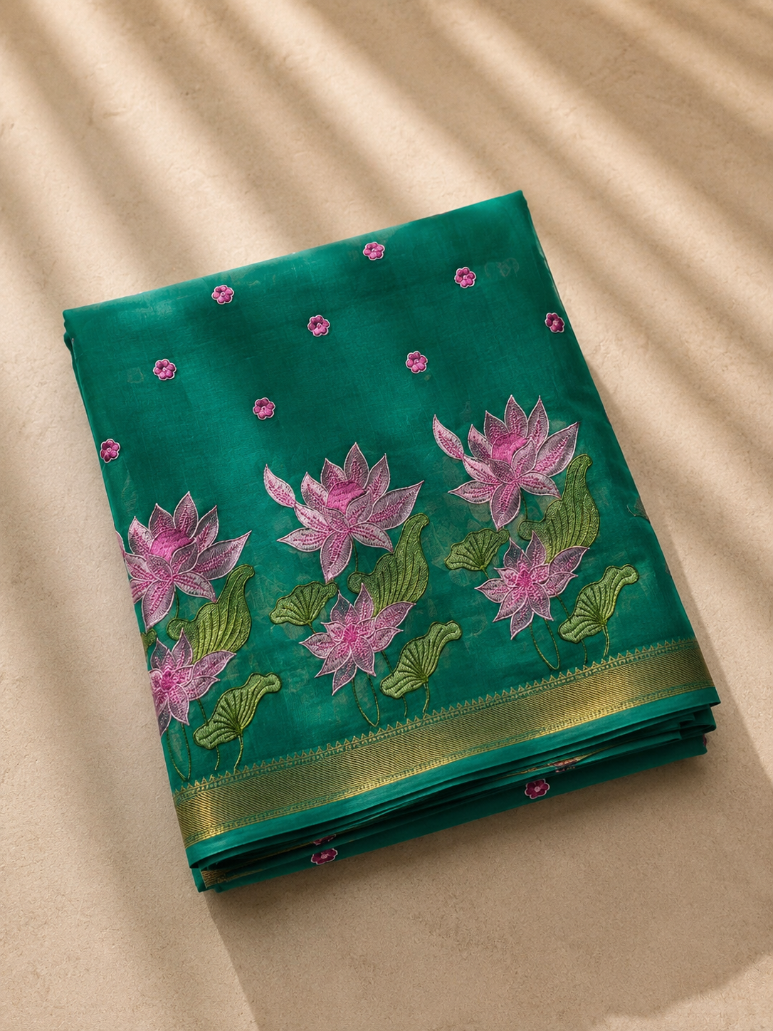Vimal – Cotton Saree with Lotus Embroidery