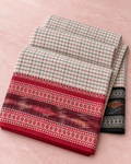 Yugma – White Checked Cotton Saree with Red and Black Borders